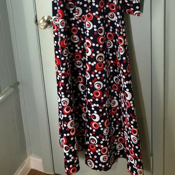 70's maxi dress red white blue polka dot geometric - Picture 6 of 8